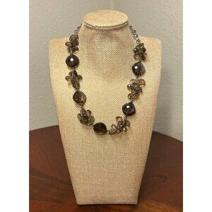 Faceted Cluster Opaque Beaded Statement Necklace in Gray / Brown